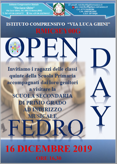 OPEN DAY SCUOLA SECONDARIA DI PRIMO GRADO FEDRO 16 DICEMBRE 2019